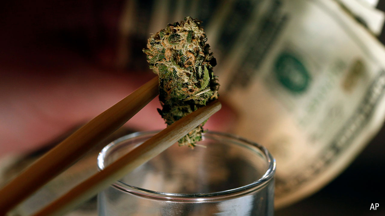 Cannabis bud being held with chopsticks