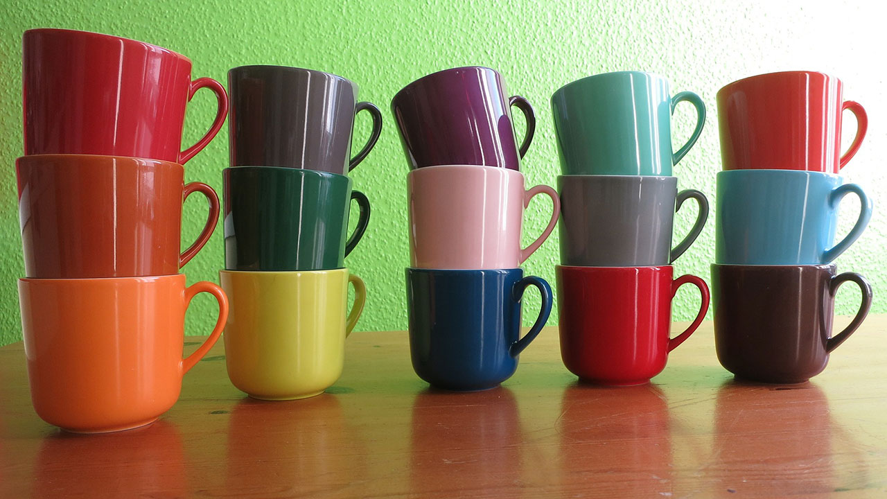 multicoloured mugs