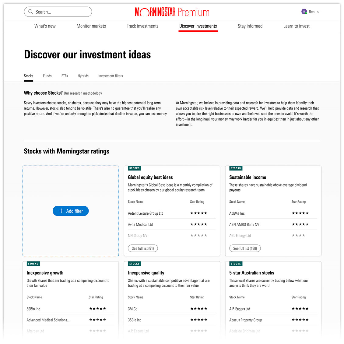image of the Stock screener landing page