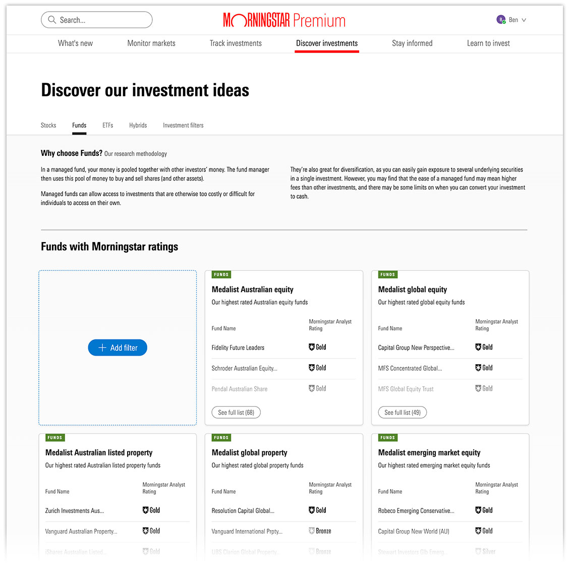 Image of the Discover Investments Funds page