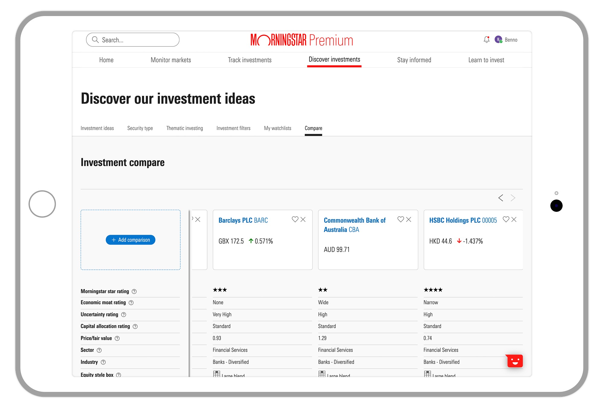 Try Morningstar's Investment Compare tool